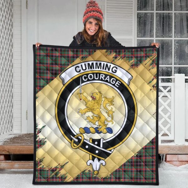 Cumming Hunting Ancient Clan Quilt, Scottish Tartan Cumming Hunting Ancient Clans Premium Quilt Scotland Gold Royal Style