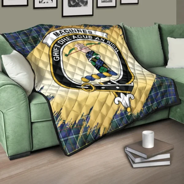 MacInnes Modern Clan Quilt, Scottish Tartan MacInnes Modern Clans Premium Quilt Scotland Gold Royal Style - Image 3