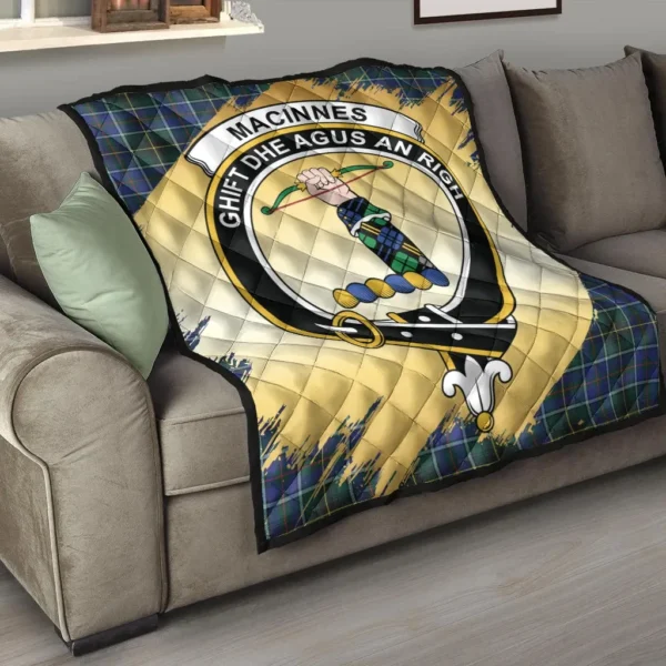 MacInnes Modern Clan Quilt, Scottish Tartan MacInnes Modern Clans Premium Quilt Scotland Gold Royal Style - Image 6