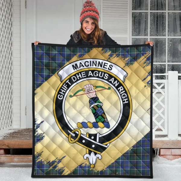 MacInnes Modern Clan Quilt, Scottish Tartan MacInnes Modern Clans Premium Quilt Scotland Gold Royal Style