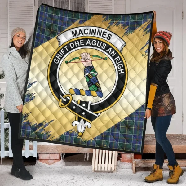 MacInnes Modern Clan Quilt, Scottish Tartan MacInnes Modern Clans Premium Quilt Scotland Gold Royal Style - Image 2