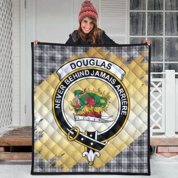 Douglas Grey Modern Clan Quilt, Scottish Tartan Douglas Grey Modern Clans Premium Quilt Scotland Gold Royal Style