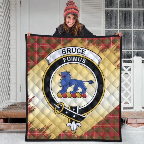 Bruce Modern Clan Quilt, Scottish Tartan Bruce Modern Clans Premium Quilt Scotland Gold Royal Style