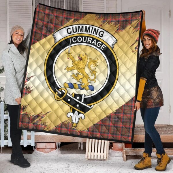 Cumming Hunting Weathered Clan Quilt, Scottish Tartan Cumming Hunting Weathered Clans Premium Quilt Scotland Gold Royal Style - Image 2