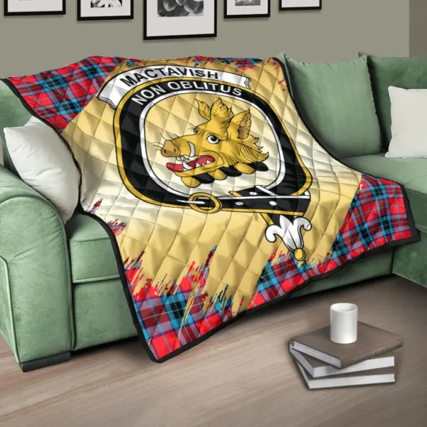 MacTavish Modern Clan Quilt, Scottish Tartan MacTavish Modern Clans Premium Quilt Scotland Gold Royal Style - Image 3