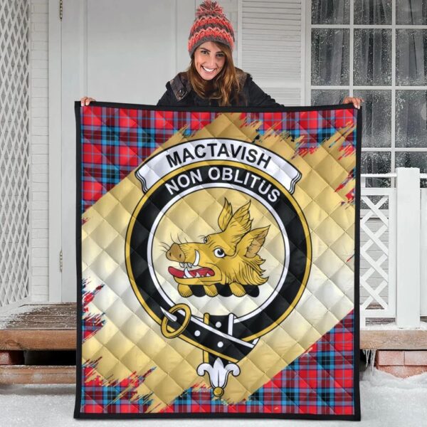 MacTavish Modern Clan Quilt, Scottish Tartan MacTavish Modern Clans Premium Quilt Scotland Gold Royal Style