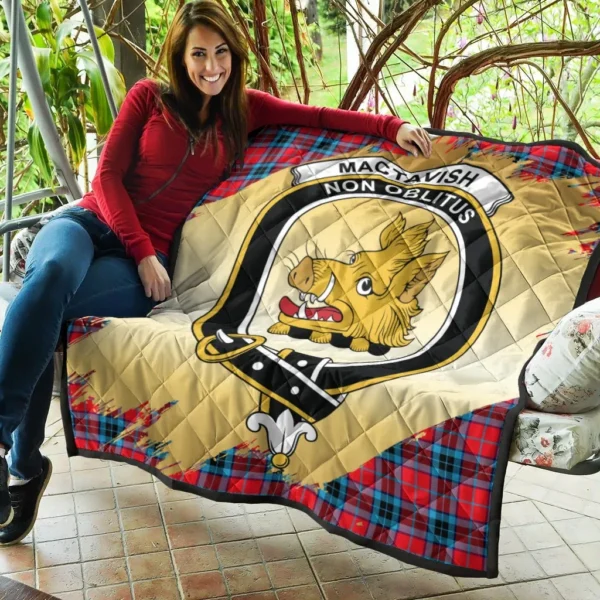 MacTavish Modern Clan Quilt, Scottish Tartan MacTavish Modern Clans Premium Quilt Scotland Gold Royal Style - Image 5