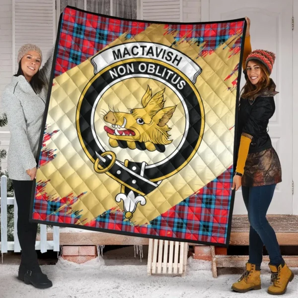 MacTavish Modern Clan Quilt, Scottish Tartan MacTavish Modern Clans Premium Quilt Scotland Gold Royal Style - Image 2