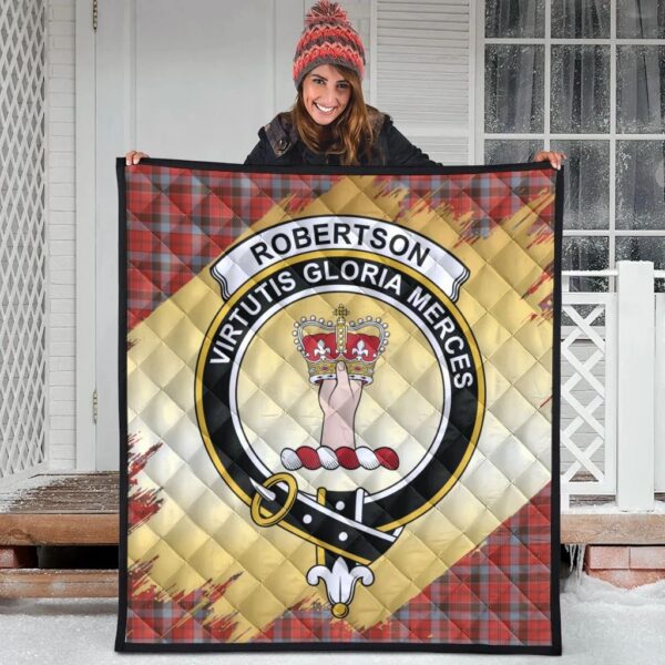 Robertson Weathered Clan Quilt, Scottish Tartan Robertson Weathered Clans Premium Quilt Scotland Gold Royal Style