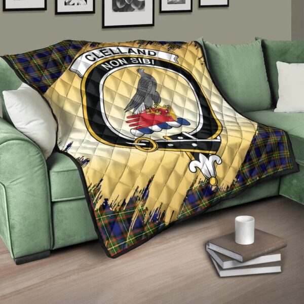 Clelland Modern Clan Quilt, Scottish Tartan Clelland Modern Clans Premium Quilt Scotland Gold Royal Style - Image 3