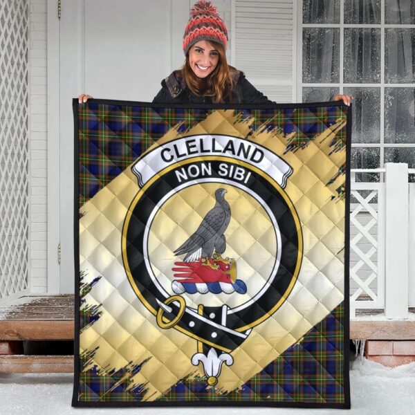 Clelland Modern Clan Quilt, Scottish Tartan Clelland Modern Clans Premium Quilt Scotland Gold Royal Style