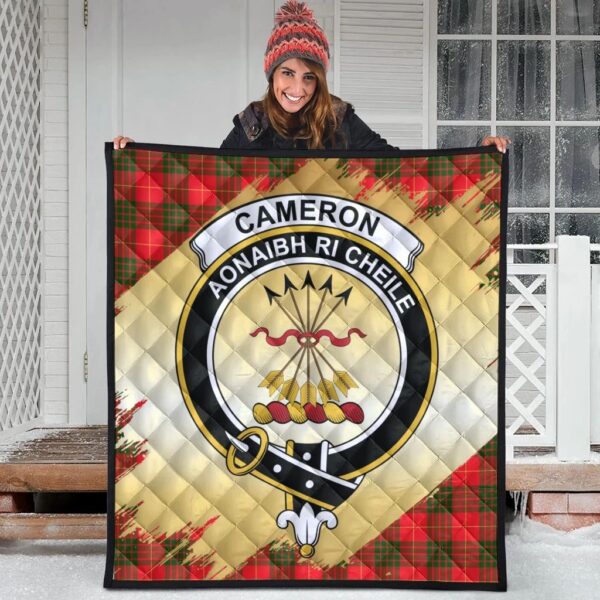 Cameron Modern Clan Quilt, Scottish Tartan Cameron Modern Clans Premium Quilt Scotland Gold Royal Style