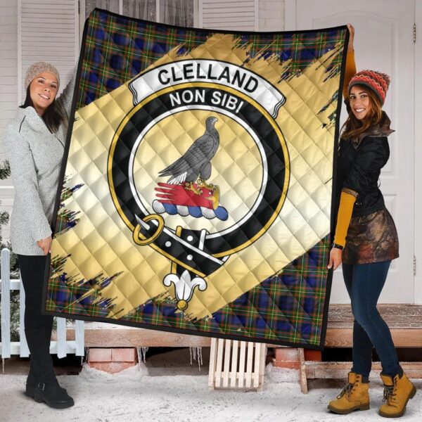 Clelland Modern Clan Quilt, Scottish Tartan Clelland Modern Clans Premium Quilt Scotland Gold Royal Style - Image 2