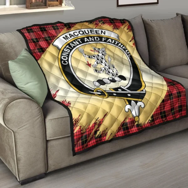 MacQueen Modern Clan Quilt, Scottish Tartan MacQueen Modern Clans Premium Quilt Scotland Gold Royal Style - Image 6