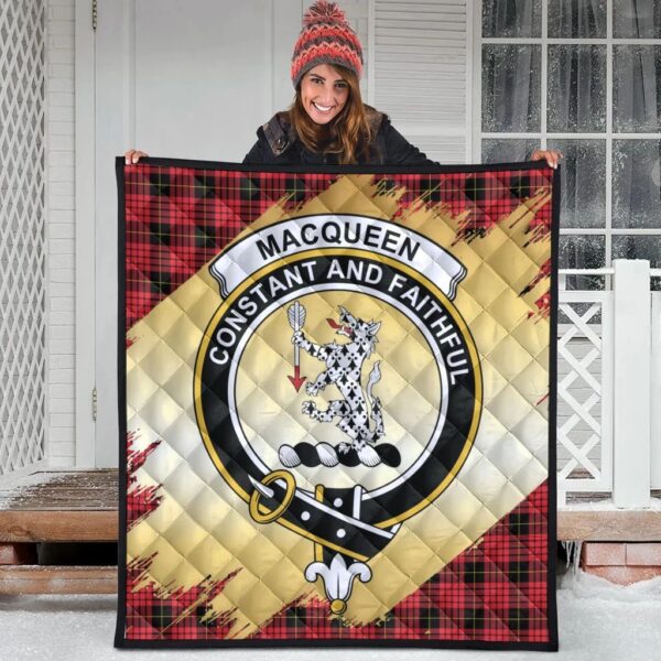 MacQueen Modern Clan Quilt, Scottish Tartan MacQueen Modern Clans Premium Quilt Scotland Gold Royal Style