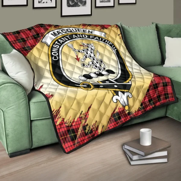 MacQueen Modern Clan Quilt, Scottish Tartan MacQueen Modern Clans Premium Quilt Scotland Gold Royal Style - Image 3