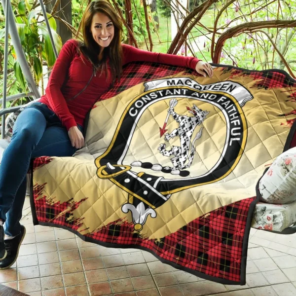 MacQueen Modern Clan Quilt, Scottish Tartan MacQueen Modern Clans Premium Quilt Scotland Gold Royal Style - Image 5