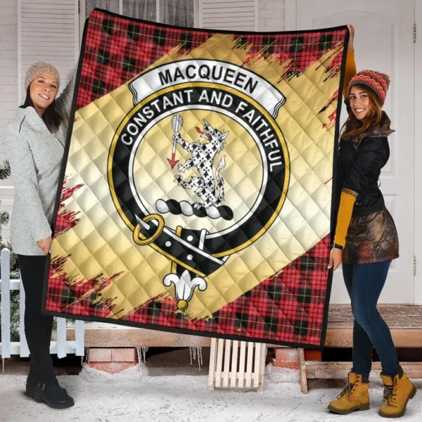 MacQueen Modern Clan Quilt, Scottish Tartan MacQueen Modern Clans Premium Quilt Scotland Gold Royal Style - Image 2