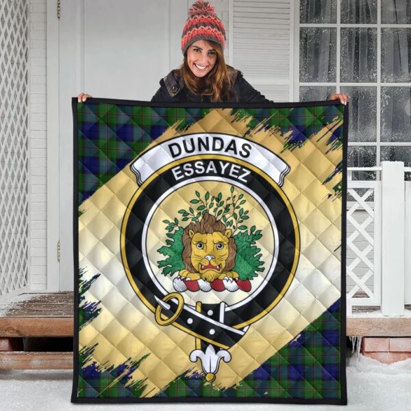 Dundas Modern Clan Quilt, Scottish Tartan Dundas Modern Clans Premium Quilt Scotland Gold Royal Style