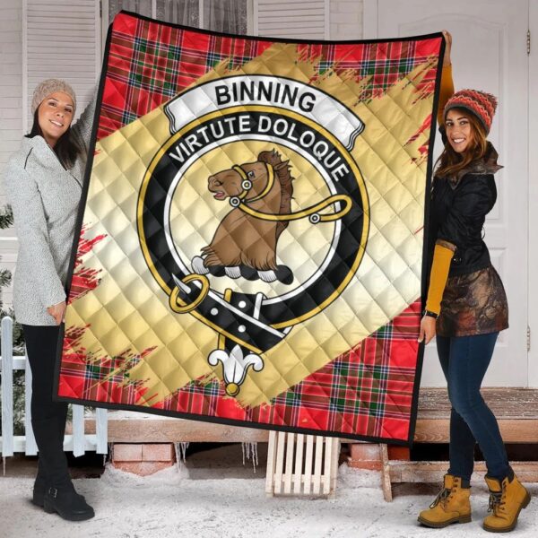 Binning Clan Quilt, Scottish Tartan Binning Clans Premium Quilt Scotland Gold Royal Style - Image 2