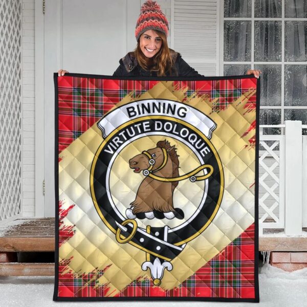 Binning Clan Quilt, Scottish Tartan Binning Clans Premium Quilt Scotland Gold Royal Style