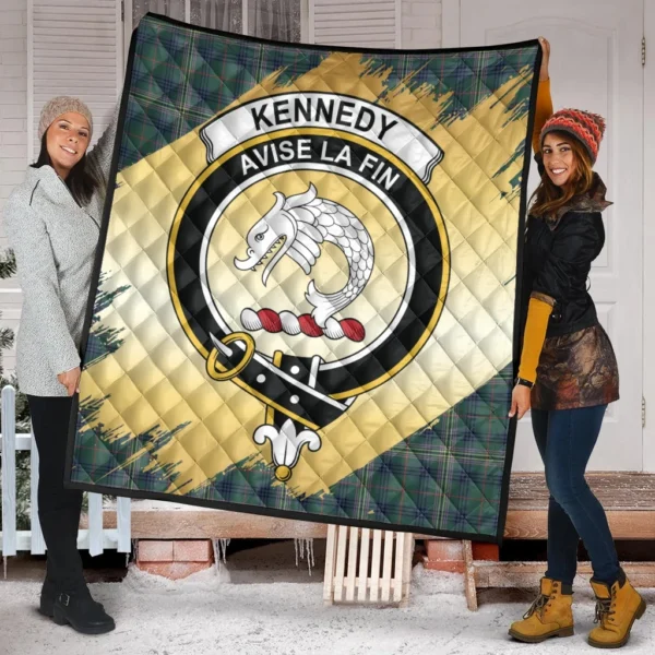 Kennedy Modern Clan Quilt, Scottish Tartan Kennedy Modern Clans Premium Quilt Scotland Gold Royal Style - Image 2