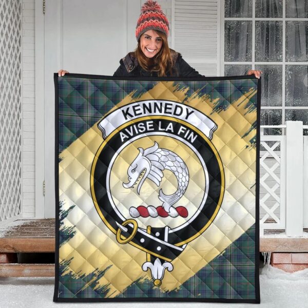 Kennedy Modern Clan Quilt, Scottish Tartan Kennedy Modern Clans Premium Quilt Scotland Gold Royal Style