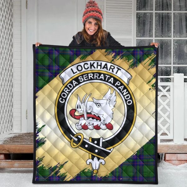 Lockhart Modern Clan Quilt, Scottish Tartan Lockhart Modern Clans Premium Quilt Scotland Gold Royal Style