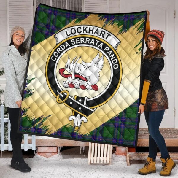 Lockhart Modern Clan Quilt, Scottish Tartan Lockhart Modern Clans Premium Quilt Scotland Gold Royal Style - Image 2