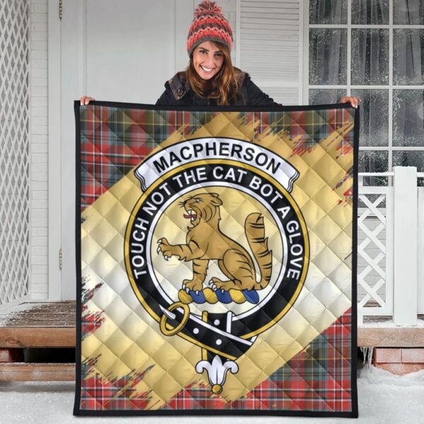 MacPherson Weathered Clan Quilt, Scottish Tartan MacPherson Weathered Clans Premium Quilt Scotland Gold Royal Style