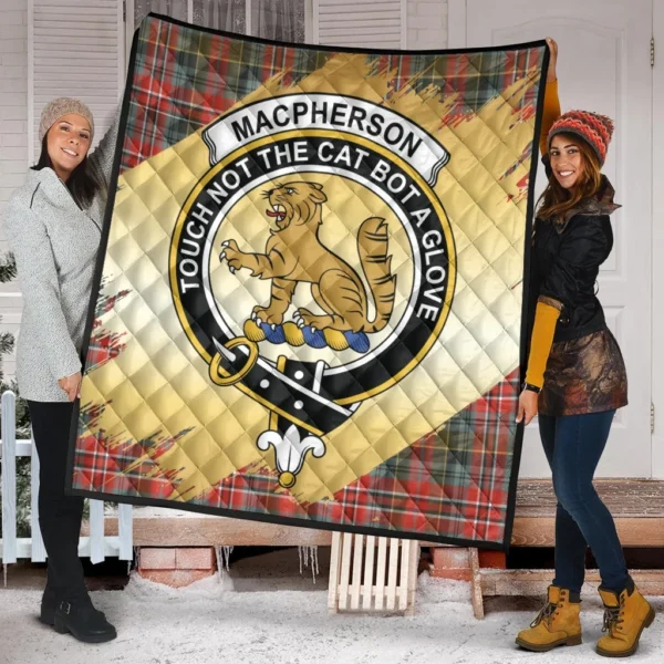 MacPherson Weathered Clan Quilt, Scottish Tartan MacPherson Weathered Clans Premium Quilt Scotland Gold Royal Style - Image 2