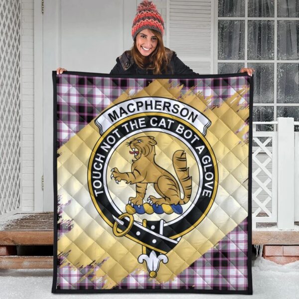 MacPherson Hunting Modern Clan Quilt, Scottish Tartan MacPherson Hunting Modern Clans Premium Quilt Scotland Gold Royal Style