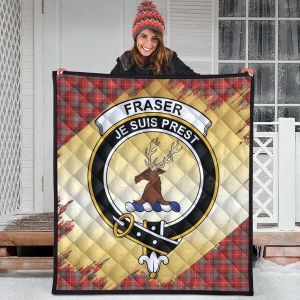 Fraser Weathered Clan Quilt, Scottish Tartan Fraser Weathered Clans Premium Quilt Scotland Gold Royal Style