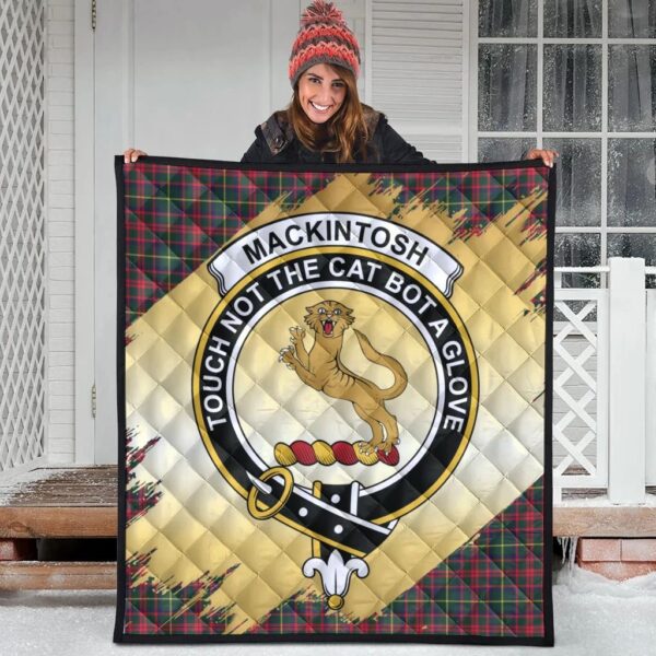 MacKintosh Hunting Modern Clan Quilt, Scottish Tartan MacKintosh Hunting Modern Clans Premium Quilt Scotland Gold Royal Style