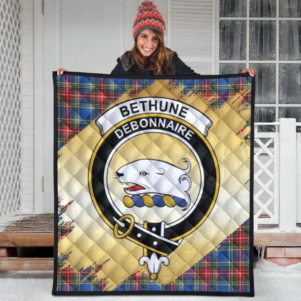 Bethune Clan Quilt, Scottish Tartan Bethune Clans Premium Quilt Scotland Gold Royal Style