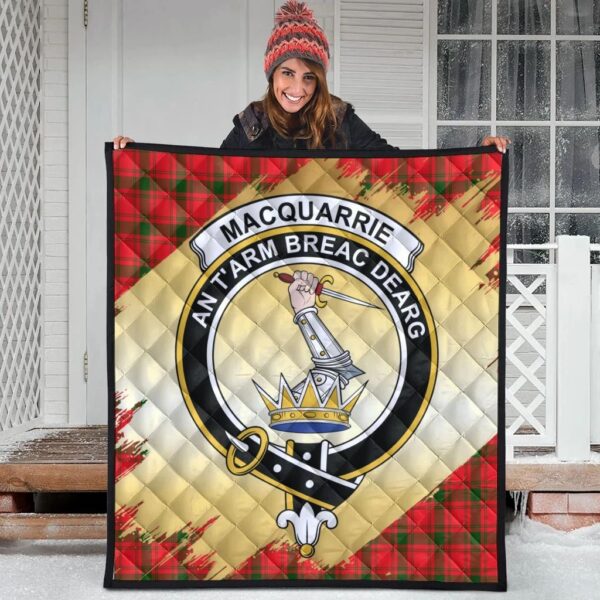 MacQuarrie Modern Clan Quilt, Scottish Tartan MacQuarrie Modern Clans Premium Quilt Scotland Gold Royal Style