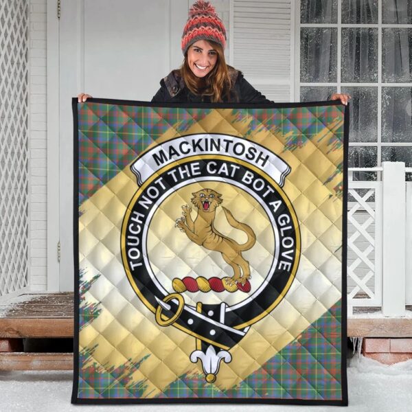 MacKintosh Hunting Ancient Clan Quilt, Scottish Tartan MacKintosh Hunting Ancient Clans Premium Quilt Scotland Gold Royal Style