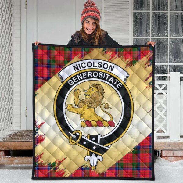 Nicolson Modern Clan Quilt, Scottish Tartan Nicolson Modern Clans Premium Quilt Scotland Gold Royal Style