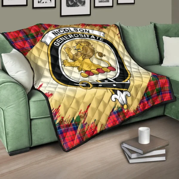 Nicolson Modern Clan Quilt, Scottish Tartan Nicolson Modern Clans Premium Quilt Scotland Gold Royal Style - Image 3