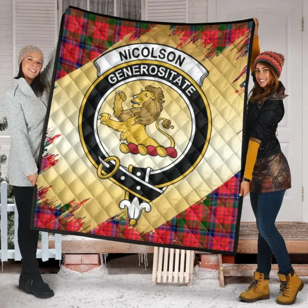 Nicolson Modern Clan Quilt, Scottish Tartan Nicolson Modern Clans Premium Quilt Scotland Gold Royal Style - Image 2