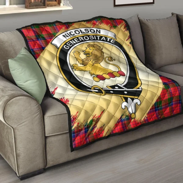 Nicolson Modern Clan Quilt, Scottish Tartan Nicolson Modern Clans Premium Quilt Scotland Gold Royal Style - Image 6