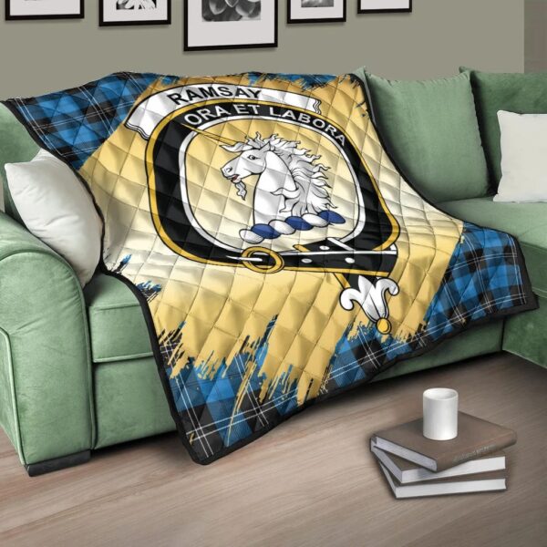 Ramsay Blue Ancient Clan Quilt, Scottish Tartan Ramsay Blue Ancient Clans Premium Quilt Scotland Gold Royal Style - Image 3