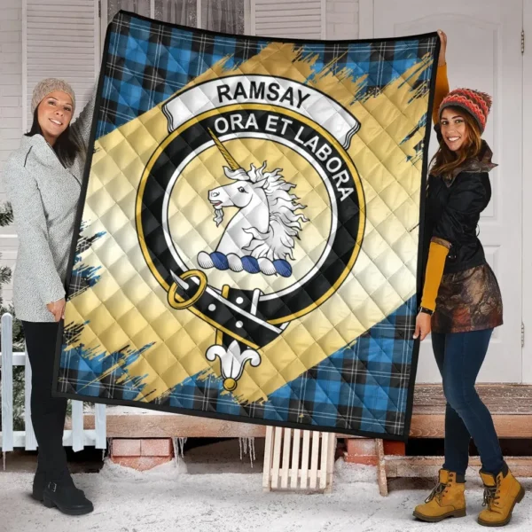 Ramsay Blue Ancient Clan Quilt, Scottish Tartan Ramsay Blue Ancient Clans Premium Quilt Scotland Gold Royal Style - Image 2