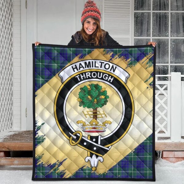 Hamilton Hunting Modern Clan Quilt, Scottish Tartan Hamilton Hunting Modern Clans Premium Quilt Scotland Gold Royal Style