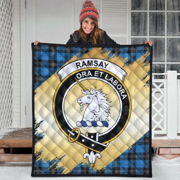 Ramsay Blue Ancient Clan Quilt, Scottish Tartan Ramsay Blue Ancient Clans Premium Quilt Scotland Gold Royal Style