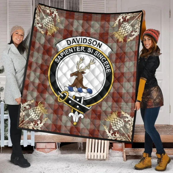 Davidson Dress Dancers Clan Quilt, Scottish Tartan Davidson Dress Dancers Clans Premium Quilt Thistle Gold Style - Image 2