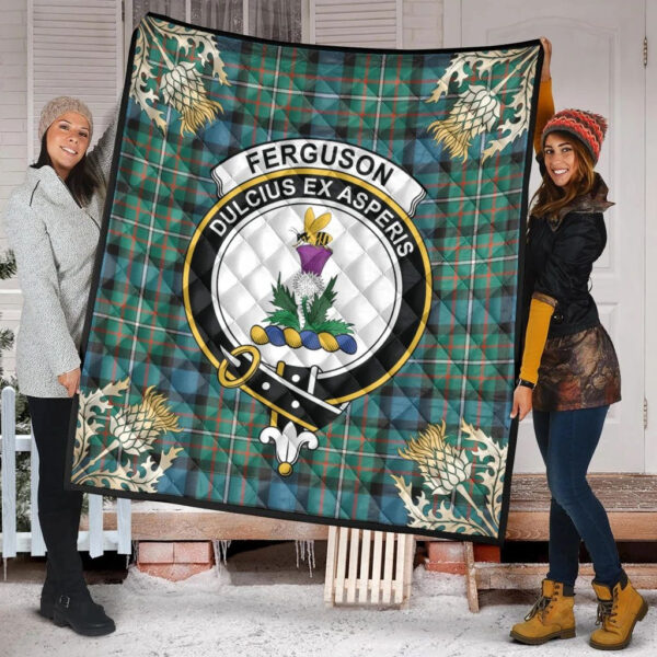 Ferguson Ancient Clan Quilt, Scottish Tartan Ferguson Ancient Clans Premium Quilt Thistle Gold Style - Image 2