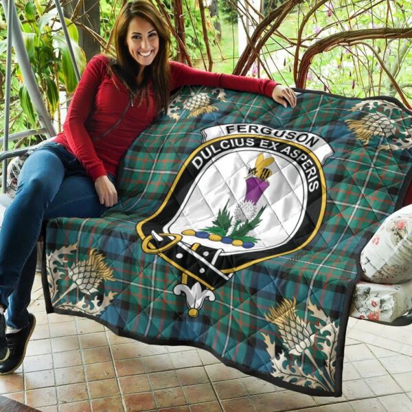 Ferguson Ancient Clan Quilt, Scottish Tartan Ferguson Ancient Clans Premium Quilt Thistle Gold Style - Image 5