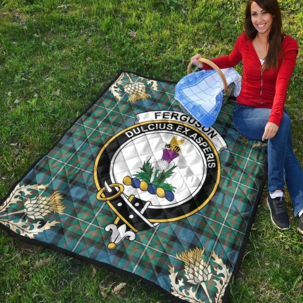 Ferguson Ancient Clan Quilt, Scottish Tartan Ferguson Ancient Clans Premium Quilt Thistle Gold Style - Image 4