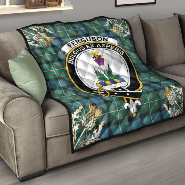 Ferguson Ancient Clan Quilt, Scottish Tartan Ferguson Ancient Clans Premium Quilt Thistle Gold Style - Image 6